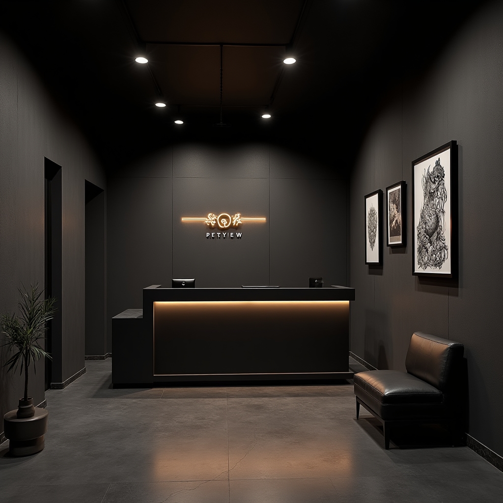 Interno di studio di tatuaggio moderno con design minimalista